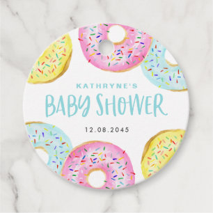 Étiquettes Cadeau Baby shower coloré Pastel Sprinkle Donuts