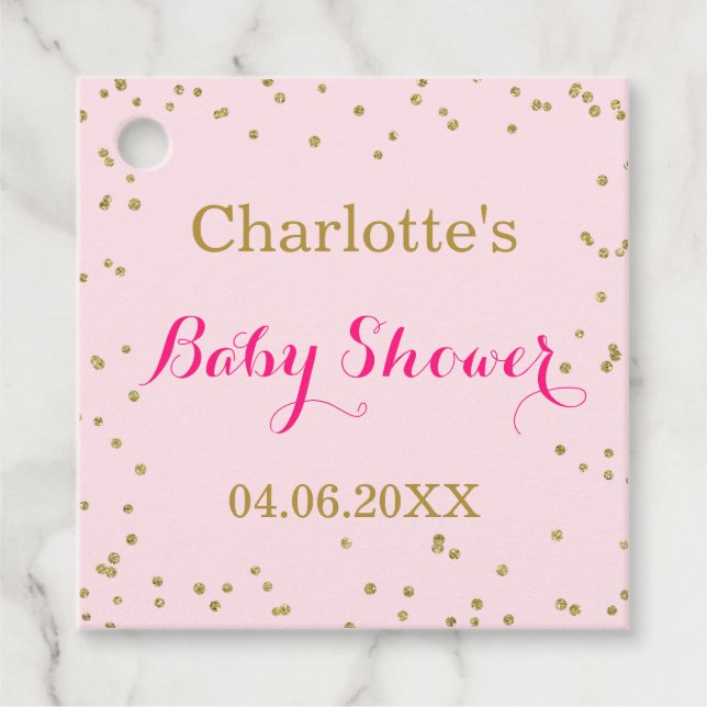Étiquettes Cadeau Baby shower Confetti de Parties scintillant or ros (Devant)