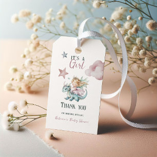 Étiquettes-cadeau Baby Shower Conte de Fées Rêveur Dragon Rose Princ