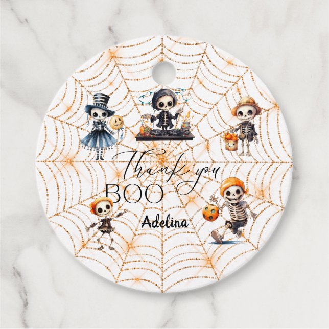 Étiquettes Cadeau Baby shower Costume Halloween Boo Skeletons Éffray (Devant)