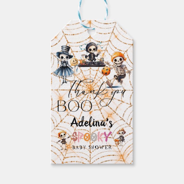 Étiquettes-cadeau Baby shower Costume Halloween Boo Skeletons Éffray (Devant)