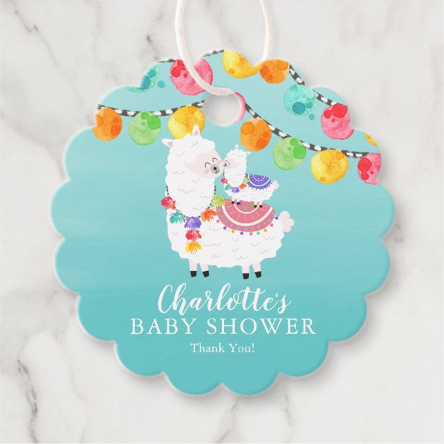 Étiquettes Cadeau Baby shower couleur Llama Mama Favoriser (Devant)
