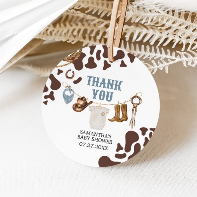 Étiquettes Cadeau Baby shower Cowboy (Cowboy Baby Shower Round Favor Tags )