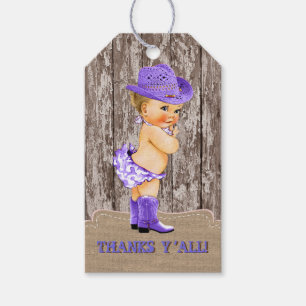 Étiquettes-cadeau Baby shower Cowgirl violet