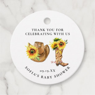 Étiquettes Cadeau Baby Shower Cowgirl Western Rustique Tournesol