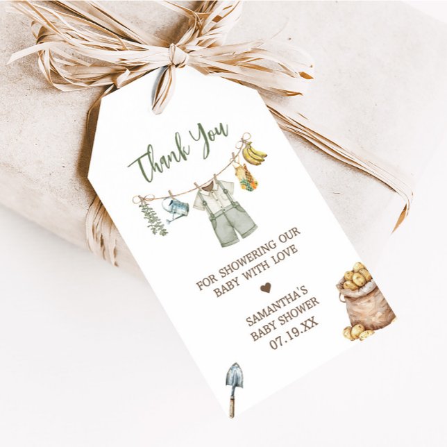 Étiquettes-cadeau Baby shower cultivé localement Favoriser les étiqu (Farmers Locally Grown Home Grown Baby Shower Favor Tags)