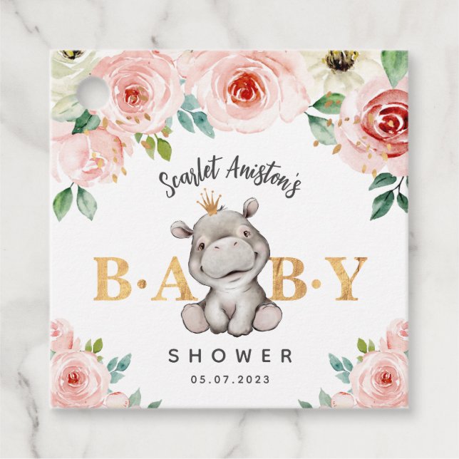 Étiquettes Cadeau Baby shower Cute Hippopotamus Merci (Devant)