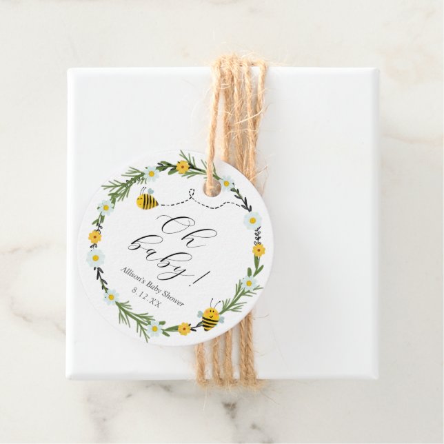 Étiquettes Cadeau Baby shower d'abeilles (En situation)