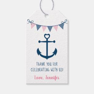 Étiquettes-cadeau Baby shower d'Ancre nautique fille de la marine ro