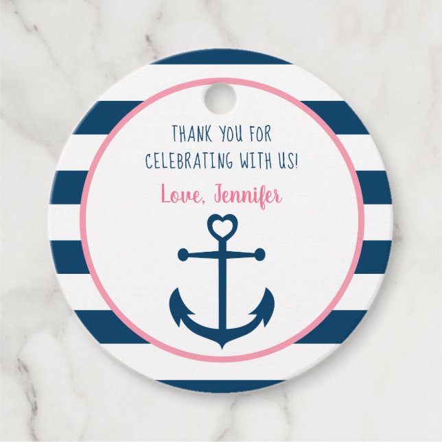 Étiquettes Cadeau Baby shower d'Ancre nautique fille de la marine ro (Devant)