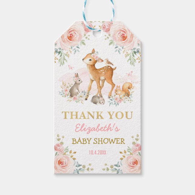 Étiquettes-cadeau Baby shower d'animaux de bois rose pâle (Devant)