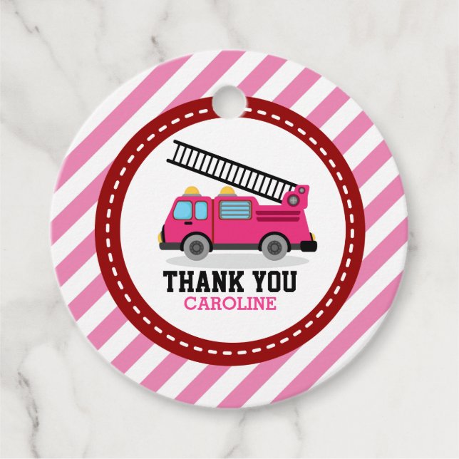 Étiquettes Cadeau Baby shower d'anniversaire du camion de moteur à f (Devant)