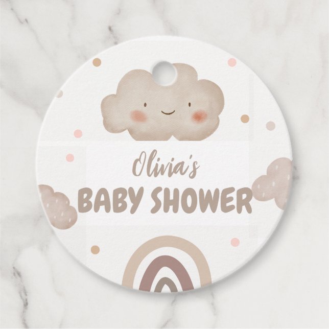 Étiquettes Cadeau Baby shower d'aquarelle beige (Devant)