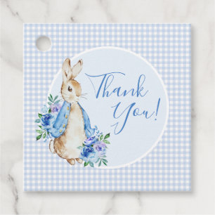 Étiquettes Cadeau Baby shower d'aquarelle bleu Peter Rabbit Plaid