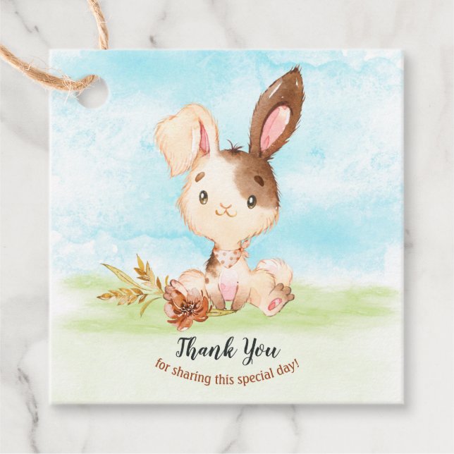Étiquettes Cadeau Baby shower d'aquarelle Bunny Merci (Devant)