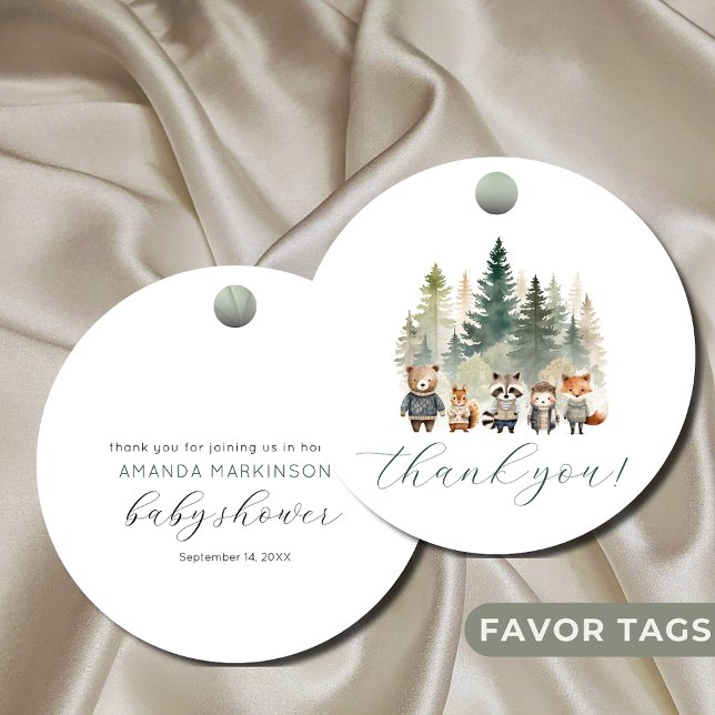 Étiquettes Cadeau Baby shower d'aquarelle de bois (Créateur téléchargé)