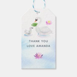 Étiquettes-cadeau Baby shower d'aquarelle de cygne