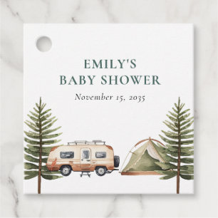 Étiquettes Cadeau Baby shower d'aquarelle de la forêt de camping
