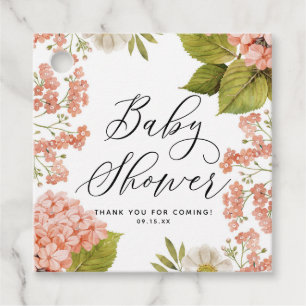 Étiquettes Cadeau Baby shower d'aquarelle de pêche rustique Hydrange