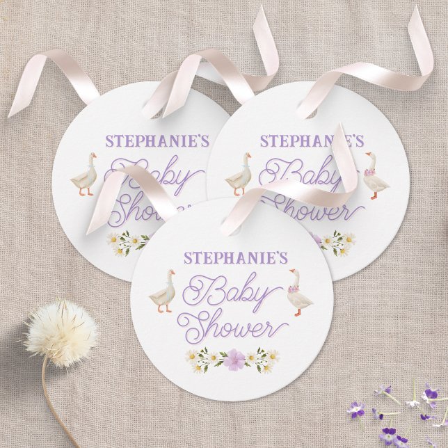 Étiquettes Cadeau Baby shower d'aquarelle d'oie fleur sauvage (Créateur téléchargé)