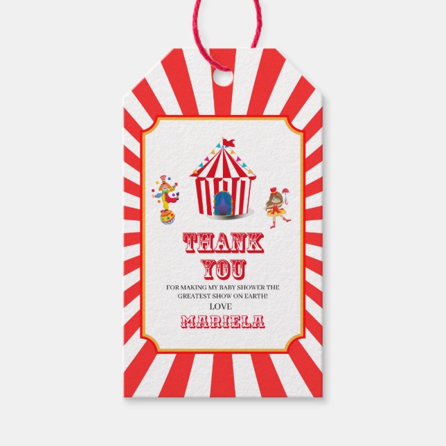 Étiquettes-cadeau Baby shower d'aquarelle du Carnaval de cirque merc (Devant)