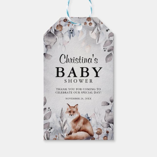 Étiquettes-cadeau Baby shower d'aquarelle en bois d'hiver doux Favor (Devant)