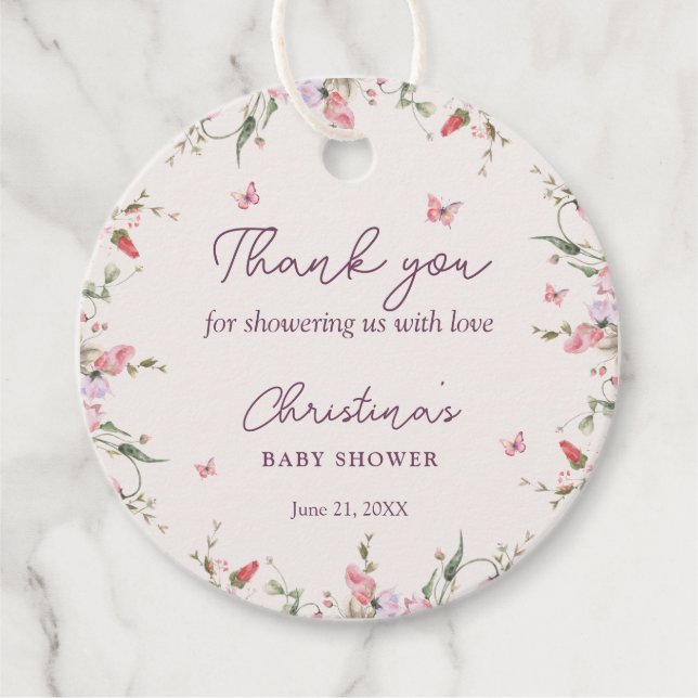 Étiquettes Cadeau Baby shower d'aquarelle petit papillon Merci (Devant)