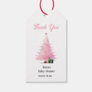 Étiquettes-cadeau Baby shower d'arbre d'hiver rose Merci