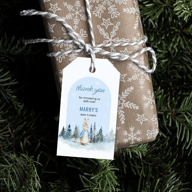Étiquettes-cadeau Baby shower d'arc d'hiver Peter Rabbit Merci (Créateur téléchargé)