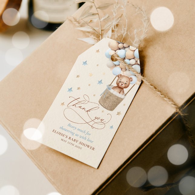 Étiquettes-cadeau Baby shower d'attente de l'ours bleu Teddy Bearly (Créateur téléchargé)