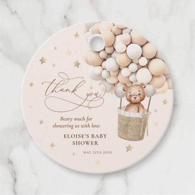 Étiquettes Cadeau Baby shower d'attente de l'ours en peluche neutre (Devant)