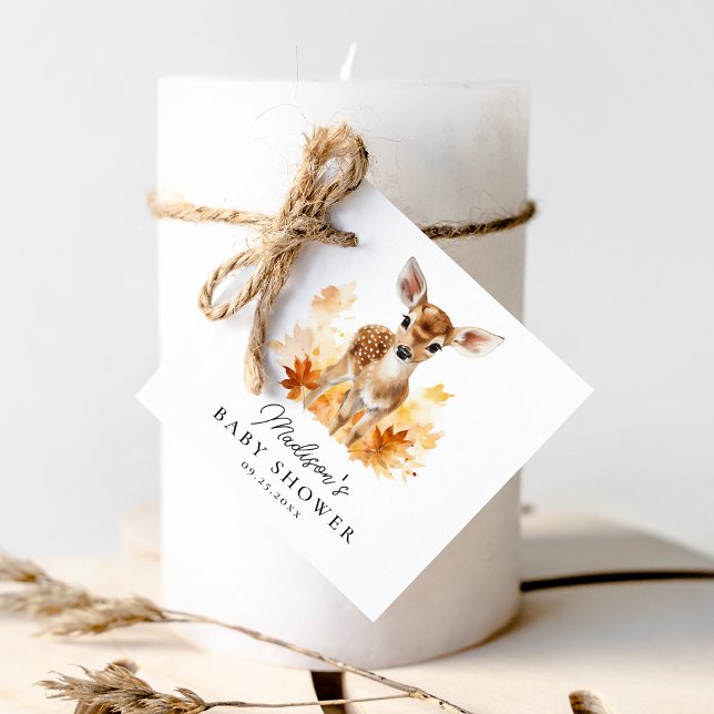 Étiquettes Cadeau Baby shower d'automne de cerfs de bois mignon (Créateur téléchargé)
