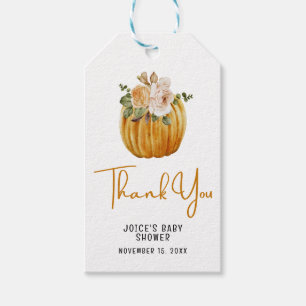 Étiquettes-cadeau Baby shower d'automne du petit Citrouille Merci