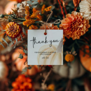 Étiquettes Cadeau Baby shower d'automne Petit Carré Citrouille