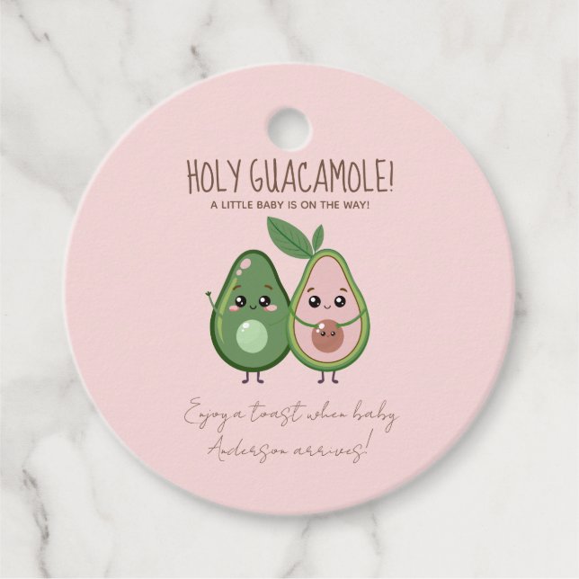 Étiquettes Cadeau Baby shower d'Avocado rose Saint-Guacamole (Devant)