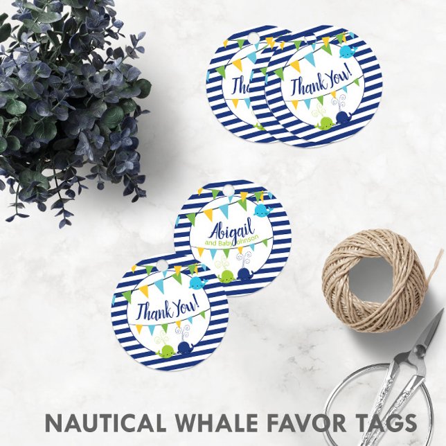 Étiquettes Cadeau Baby shower de baleines mignonnes (2 côtés) Merci (Cute Baby Whales Baby Shower (2-Sided) Thank You Favor Tags
)