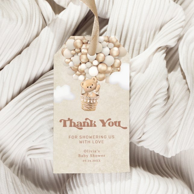 Étiquettes-cadeau Baby shower de ballon à oreille en peluche neutre  (Créateur téléchargé)