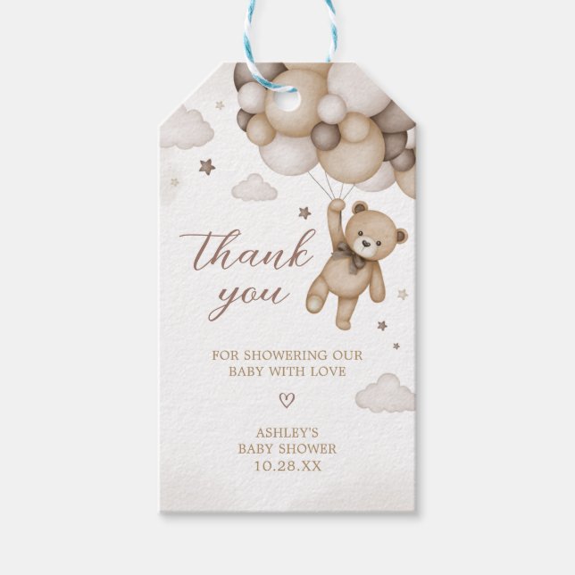 Étiquettes-cadeau Baby shower de ballon à ours Brown Favoriser les é (Devant)