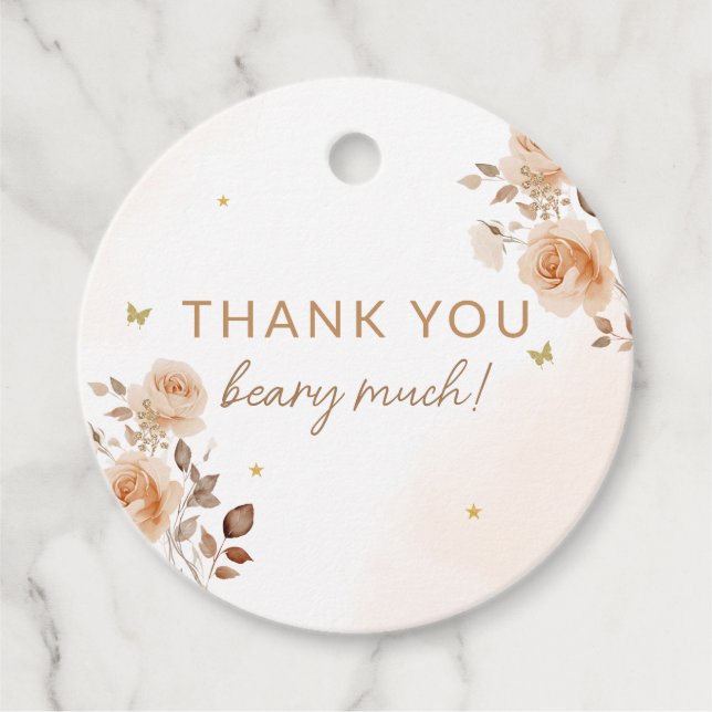 Étiquettes Cadeau baby shower de ballon de l'ours en peluche (Devant)