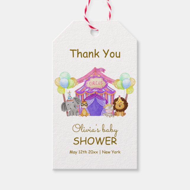 Étiquettes-cadeau Baby shower de ballon du Carnaval Safari Cirque (Devant)