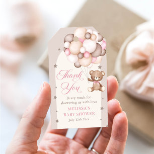 Étiquettes-cadeau Baby shower de ballon rose Teddy Bear