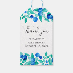 Étiquettes-cadeau Baby shower de bleus et de bleuets à la menthe mer