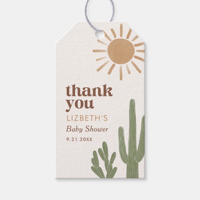 Étiquettes-cadeau Baby shower de Boho Desert Cactus (Devant)