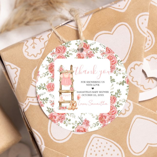 Étiquettes Cadeau Baby shower de Boho douce petite fille ronde (Pink Boho Clothes Baby Shower Favor Tags)