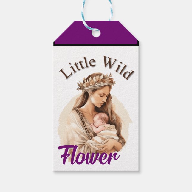 Étiquettes-cadeau Baby shower de Boho pourpre (Devant)