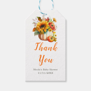 Étiquettes-cadeau Baby shower de bouquet de fleurs citrouilles