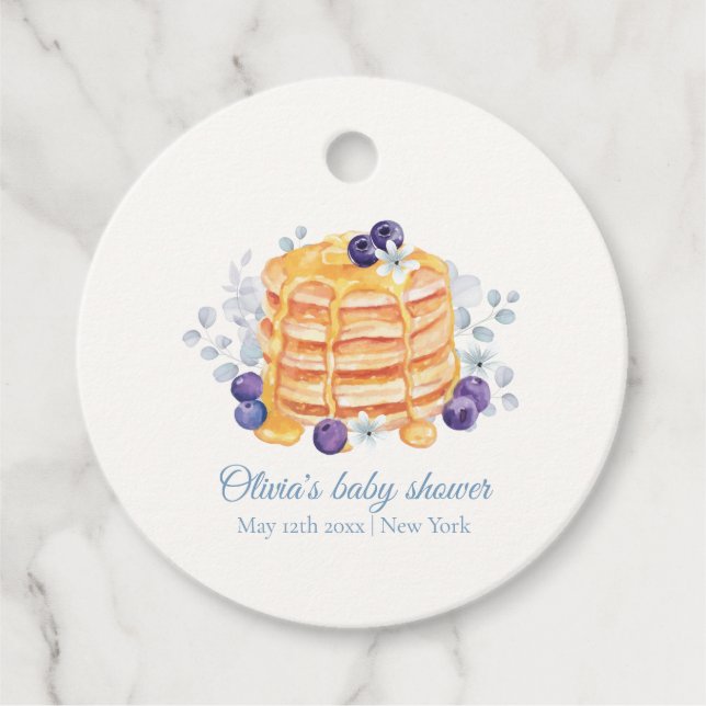 Étiquettes Cadeau Baby shower de brunch au bleuet bleu floral (Devant)