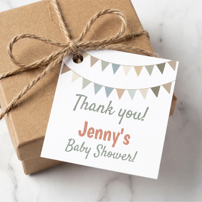 Étiquettes Cadeau Baby shower de bunker Pastel merci (Pastel bunting baby shower thank you favor tags.)