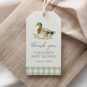 Étiquettes-cadeau Baby shower de canard Sage Green En vichy