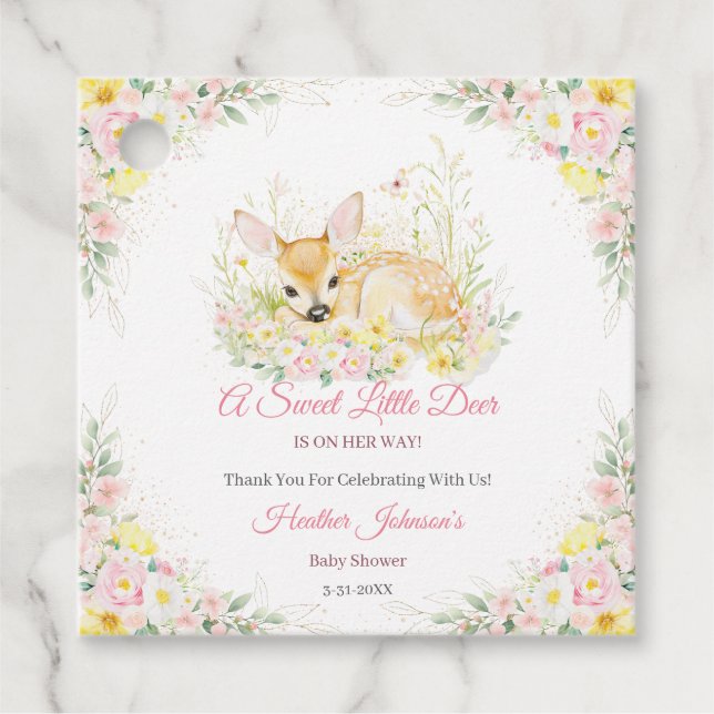 Étiquettes Cadeau Baby shower de cerf rose pâle (Devant)